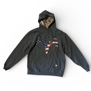 Buck Wear Gray Hoodie with American Flag Deer Design